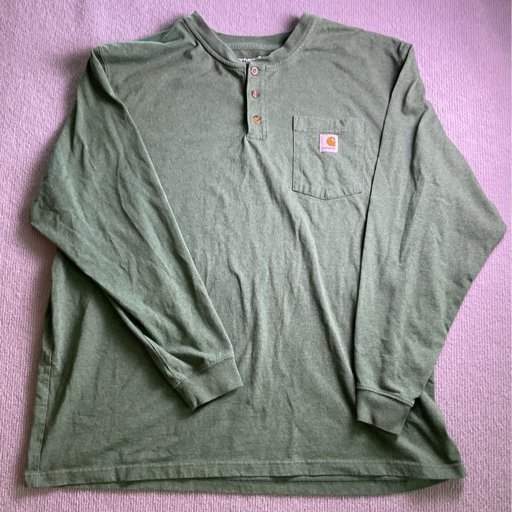 Carhartt Mens 2XL Loose Fit Long Sleeve Henley Pocket T-Shirt Green K128